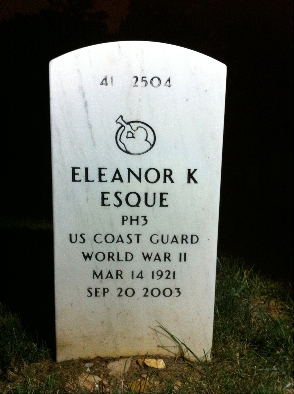 Back of headstone — Eleanor Esque