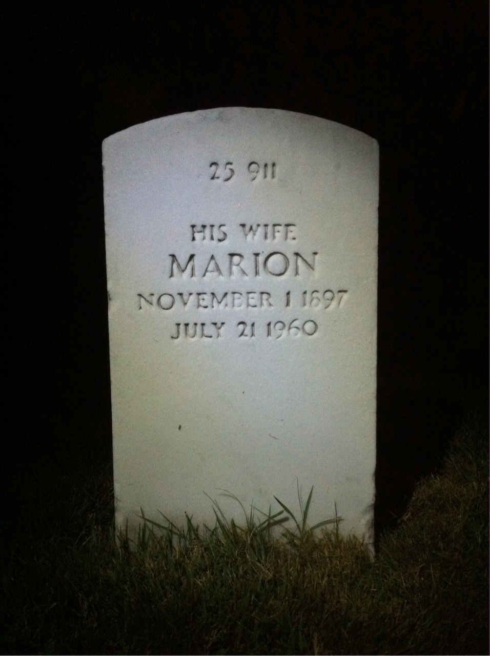 Back of headstone — Marion Murphy