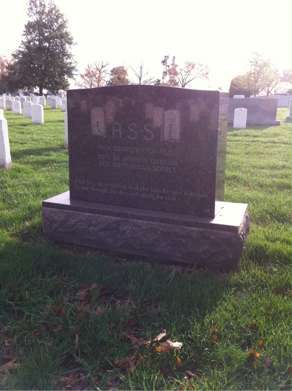 Back of headstone — Philip Vassil