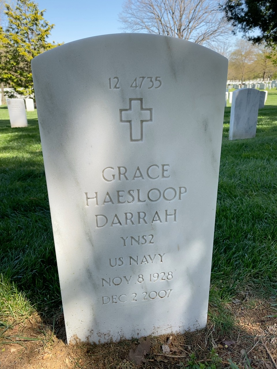 Back of headstone — Grace Darrah