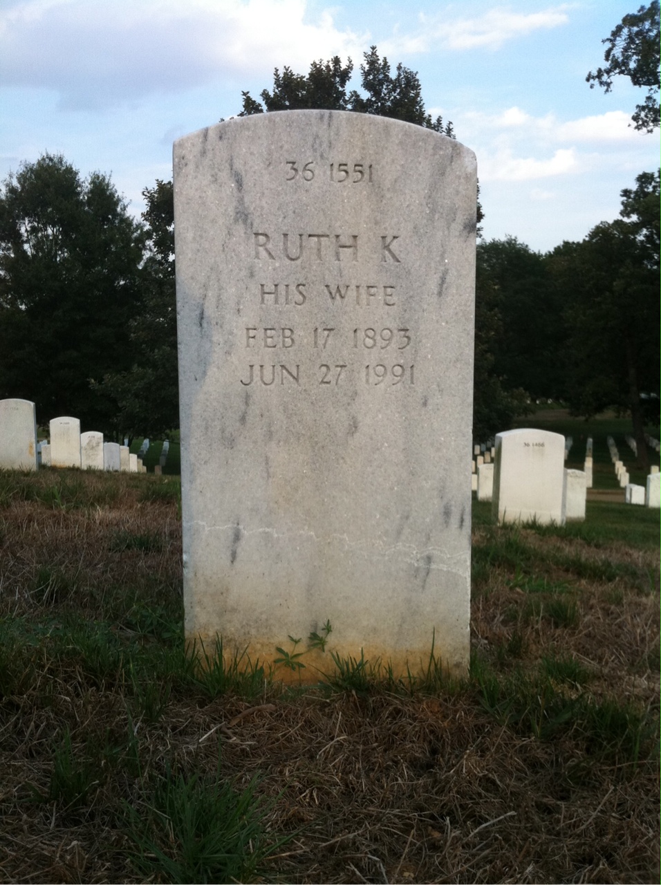 Back of headstone — Ruth Moran