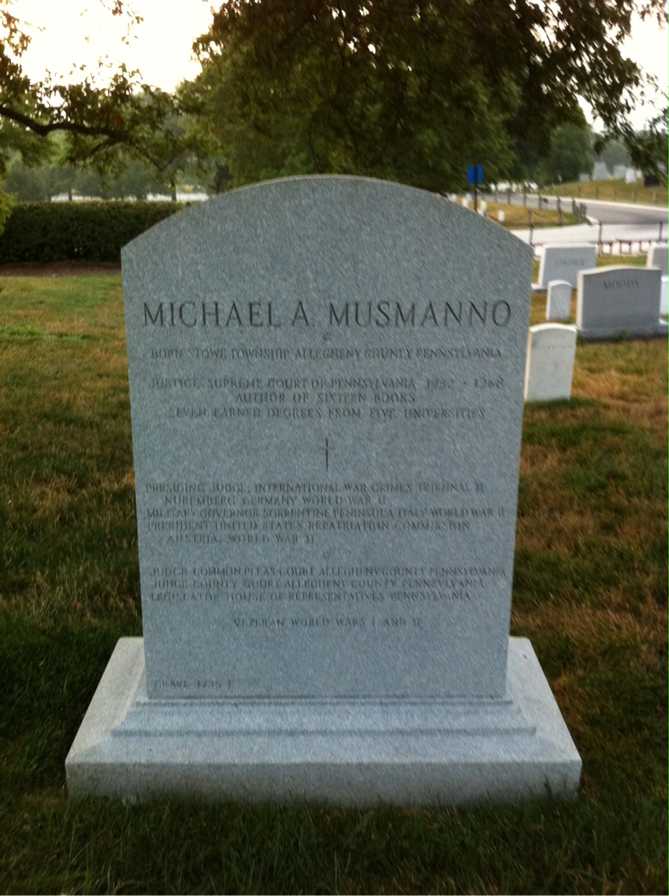 Back of headstone — Michael Musmanno