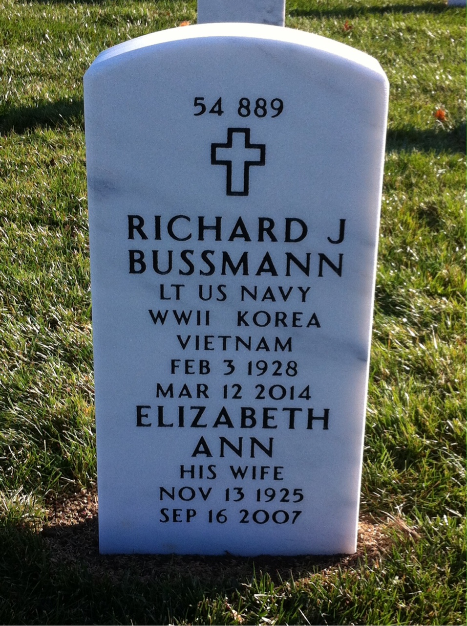 Back of headstone — Richard Bussmann