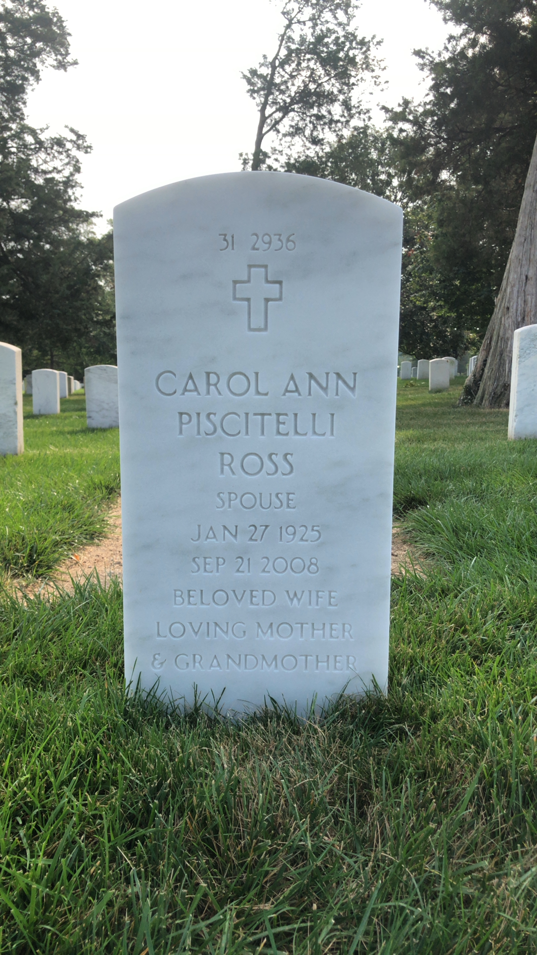 Back of headstone — Joel Ross