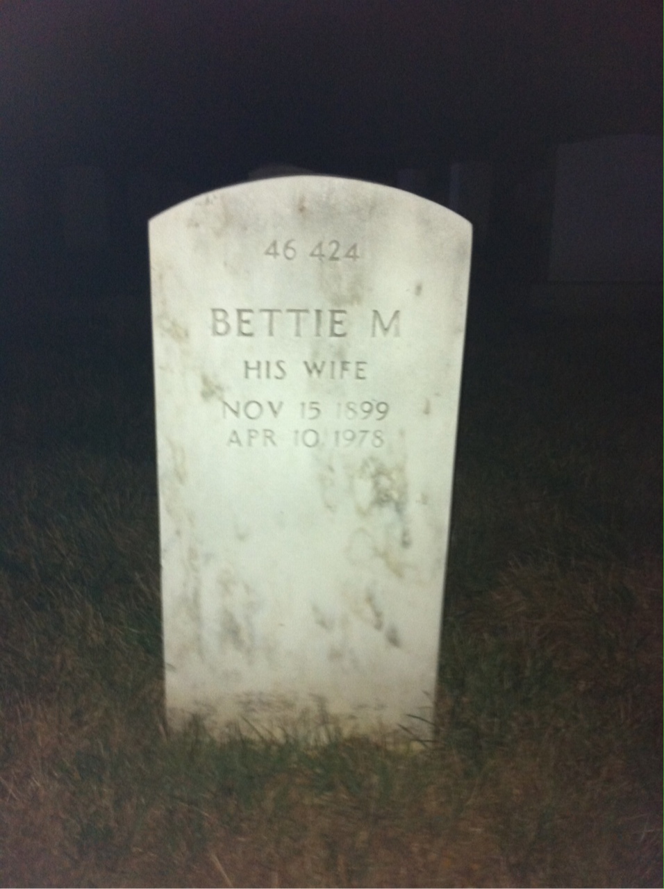 Back of headstone — Bettie Adams