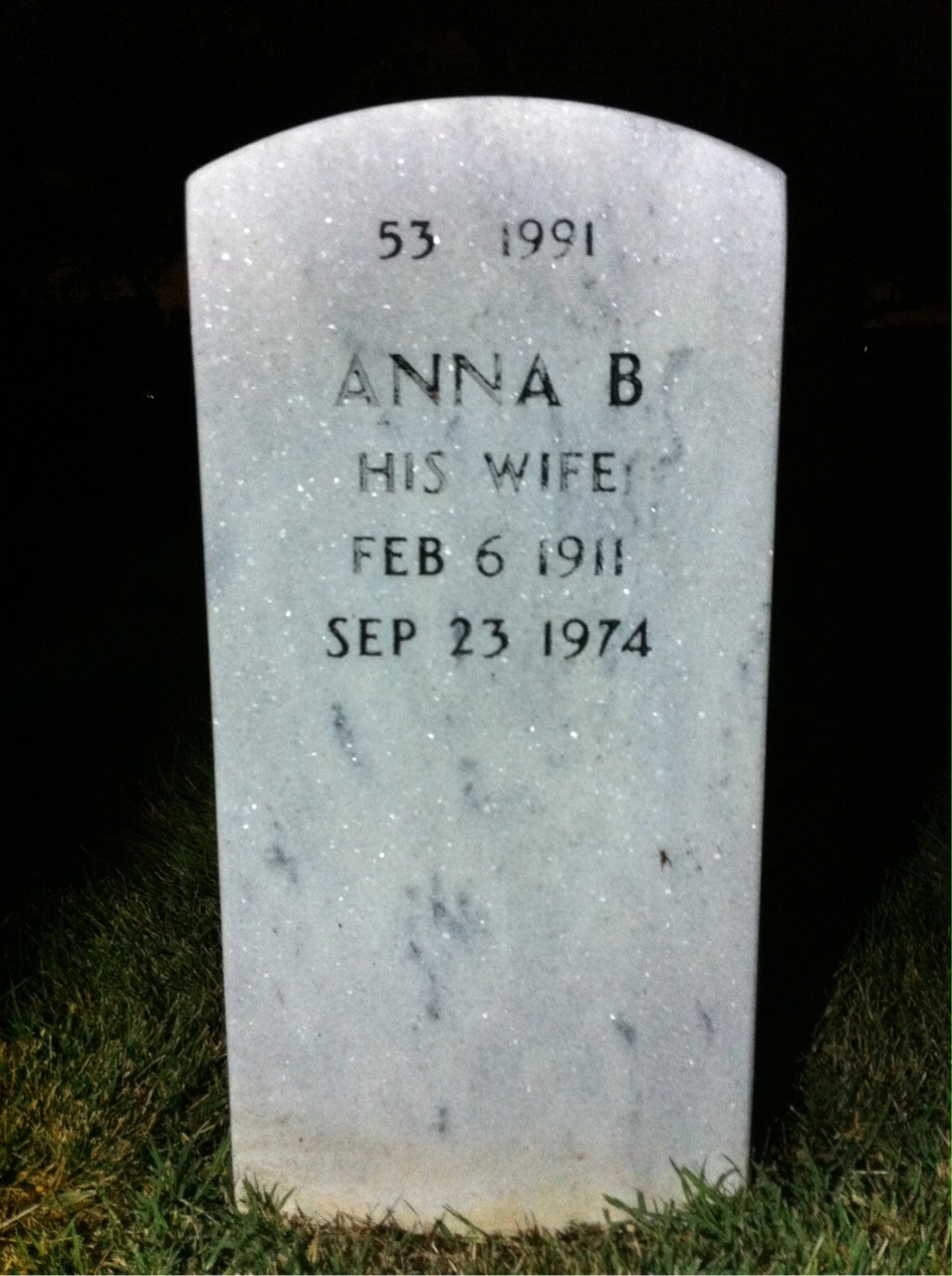 Back of headstone — Frank Verna