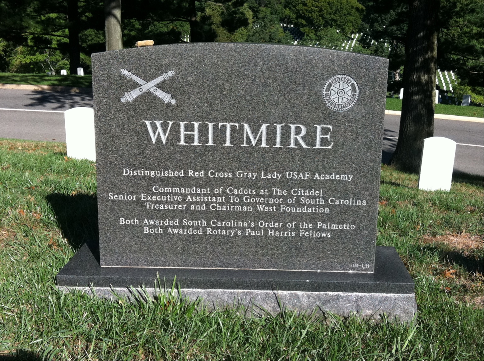 Back of headstone — James Whitmire