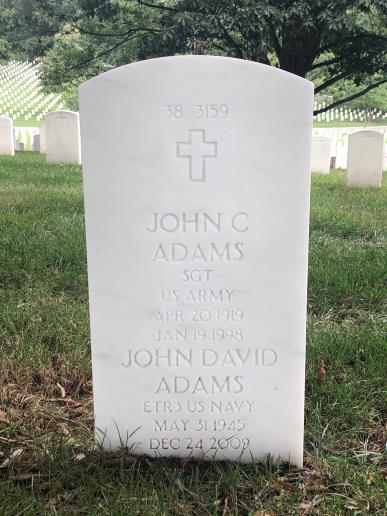 Back of headstone — John Adams
