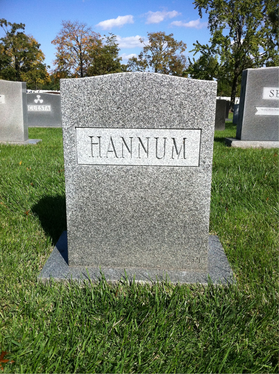 Back of headstone — Robert Hannum