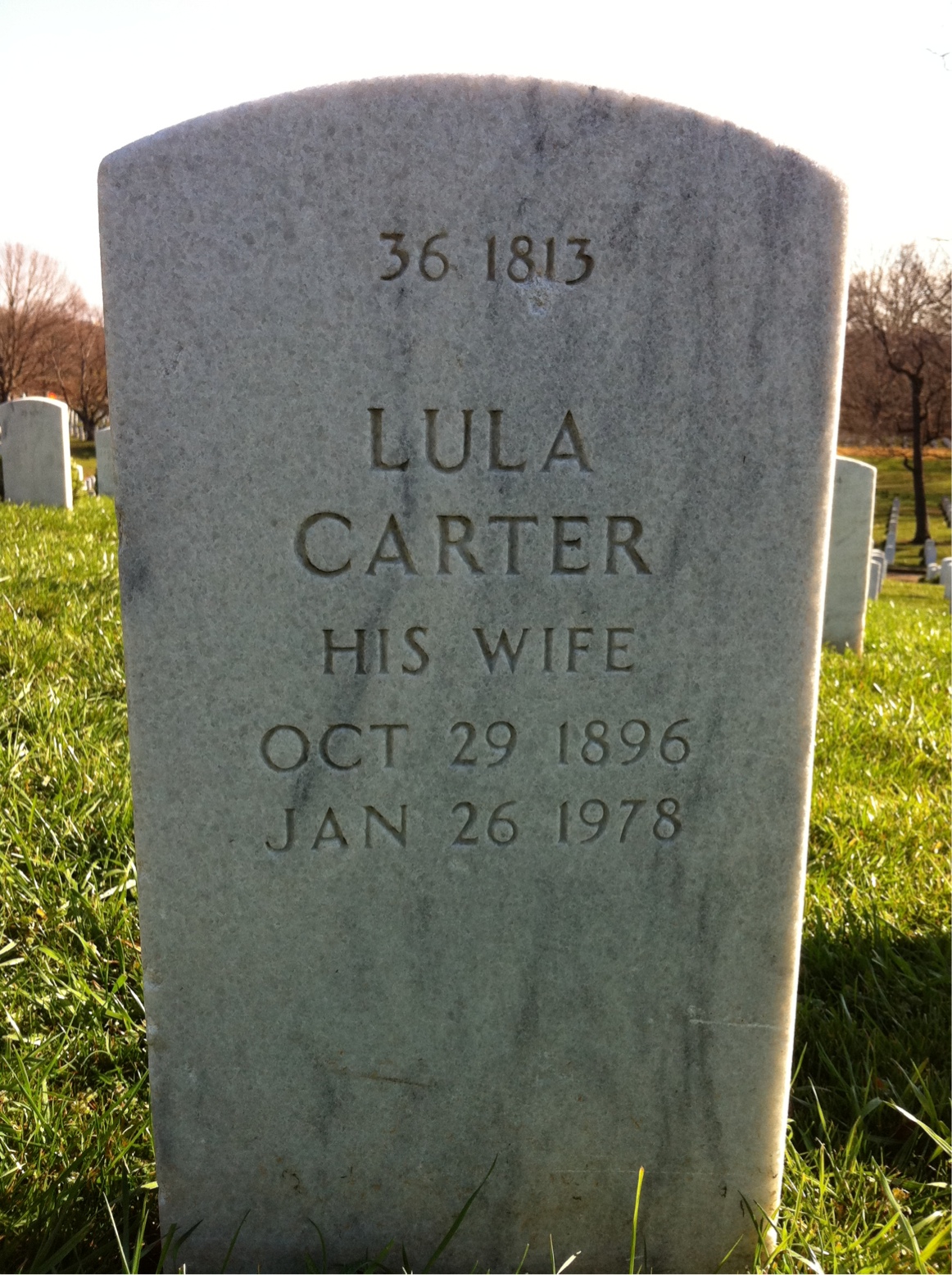 Back of headstone — Lula Monteith