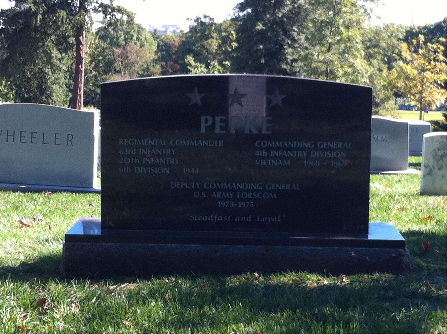 Back of headstone — Donn Pepke