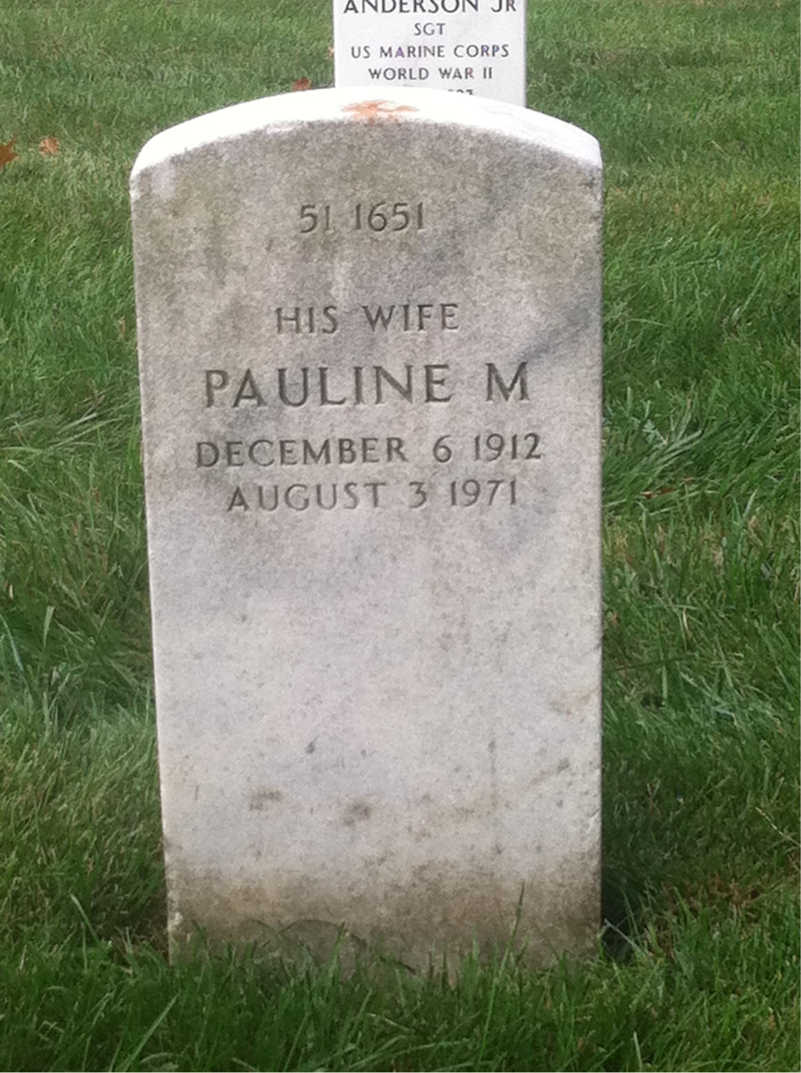 Back of headstone — Pauline Morse
