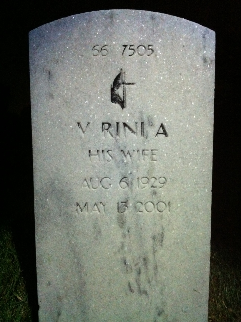 Back of headstone — V Rini Miller