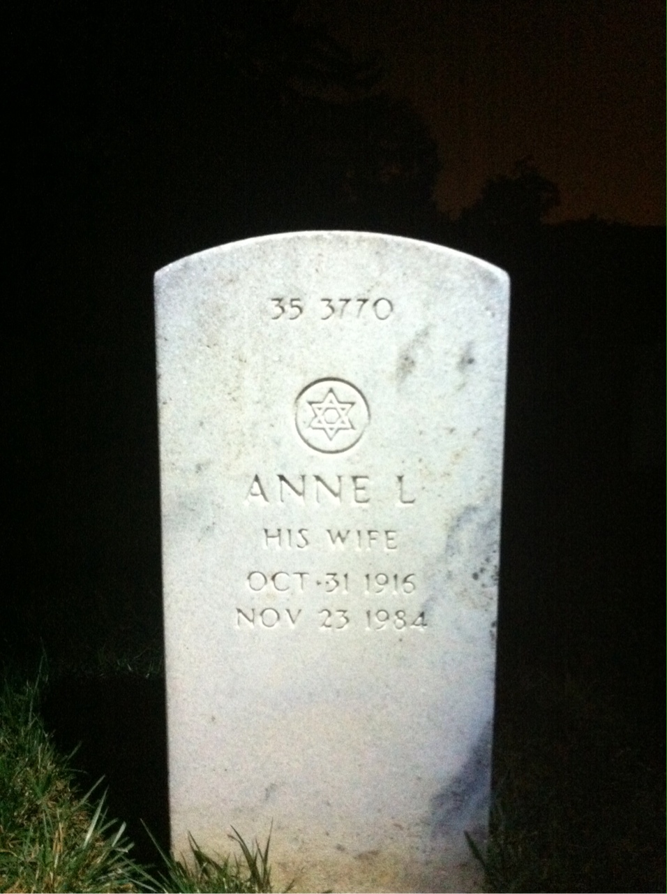 Back of headstone — Anne Allen