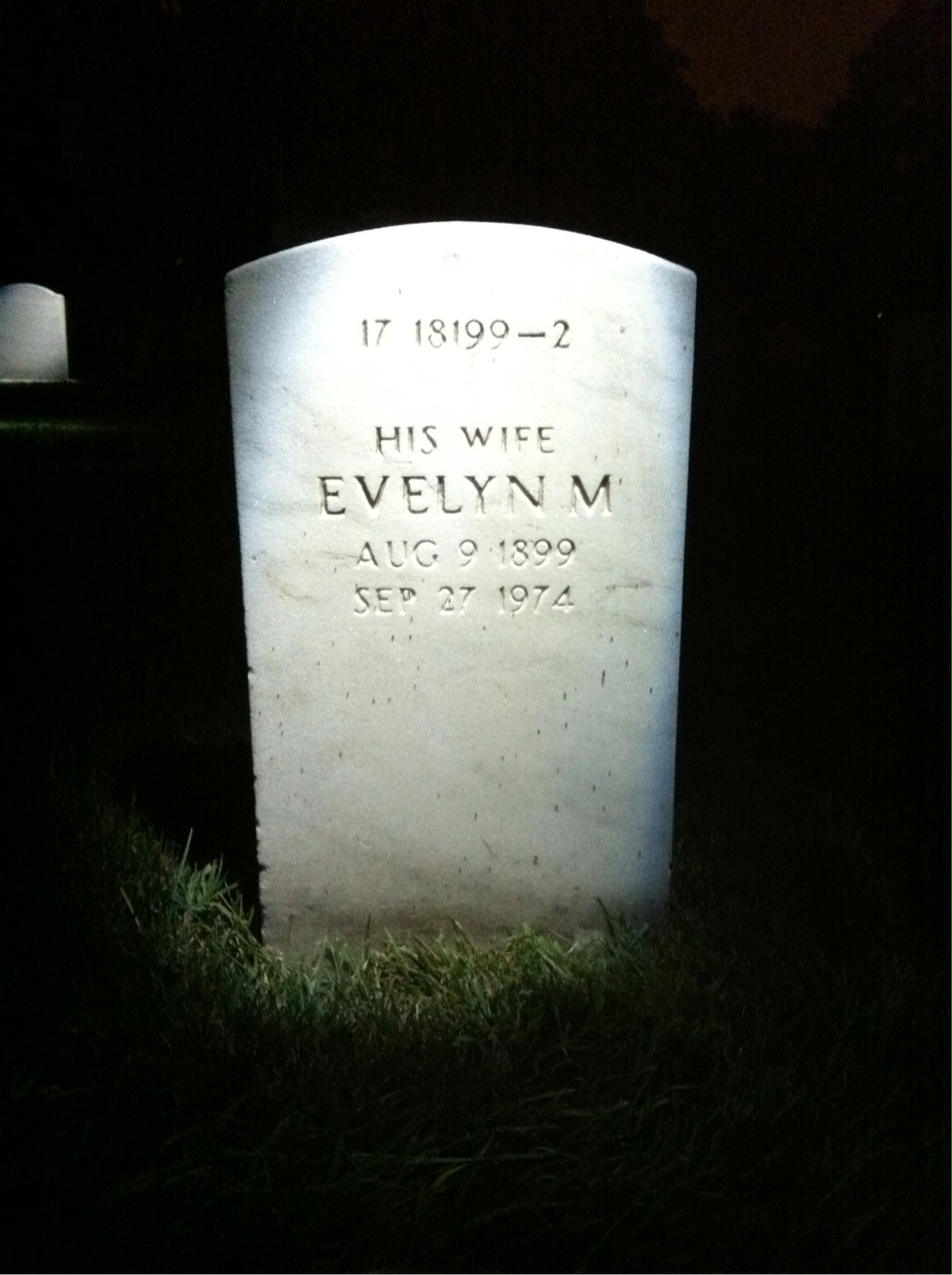 Back of headstone — Evelyn Adams