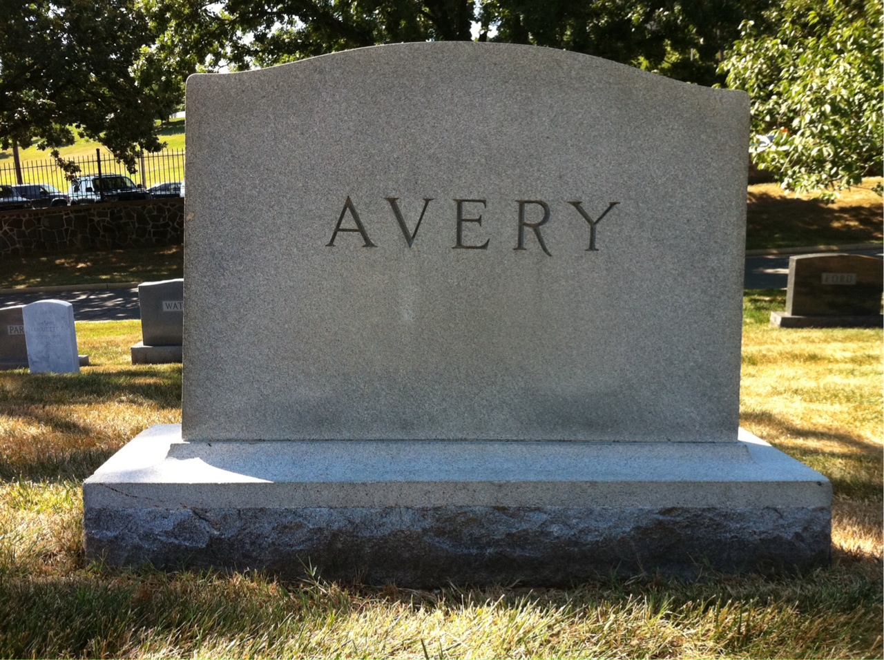 Back of headstone — Alphonso Avery