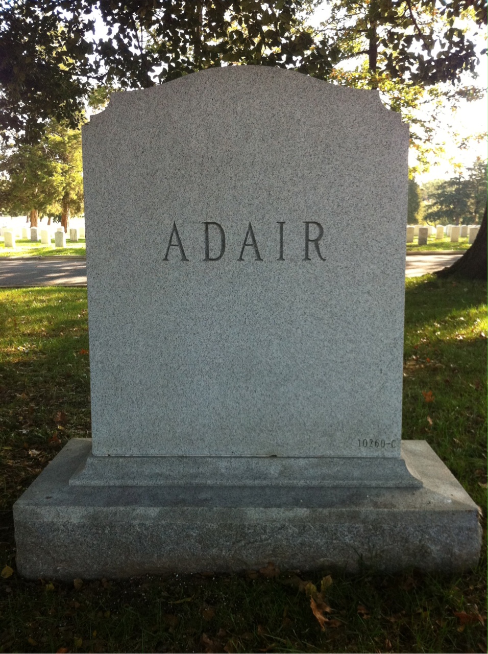 Back of headstone — Hugh Adair