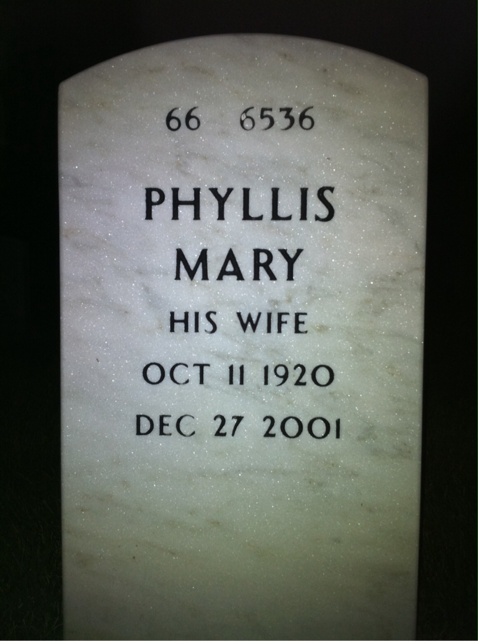 Back of headstone — Rogers Black