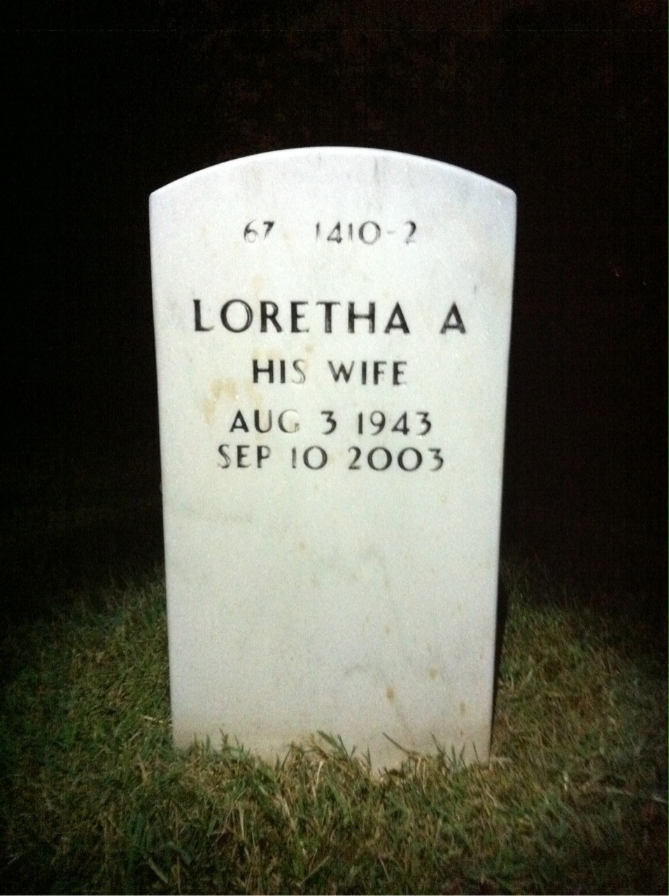 Back of headstone — William Huff