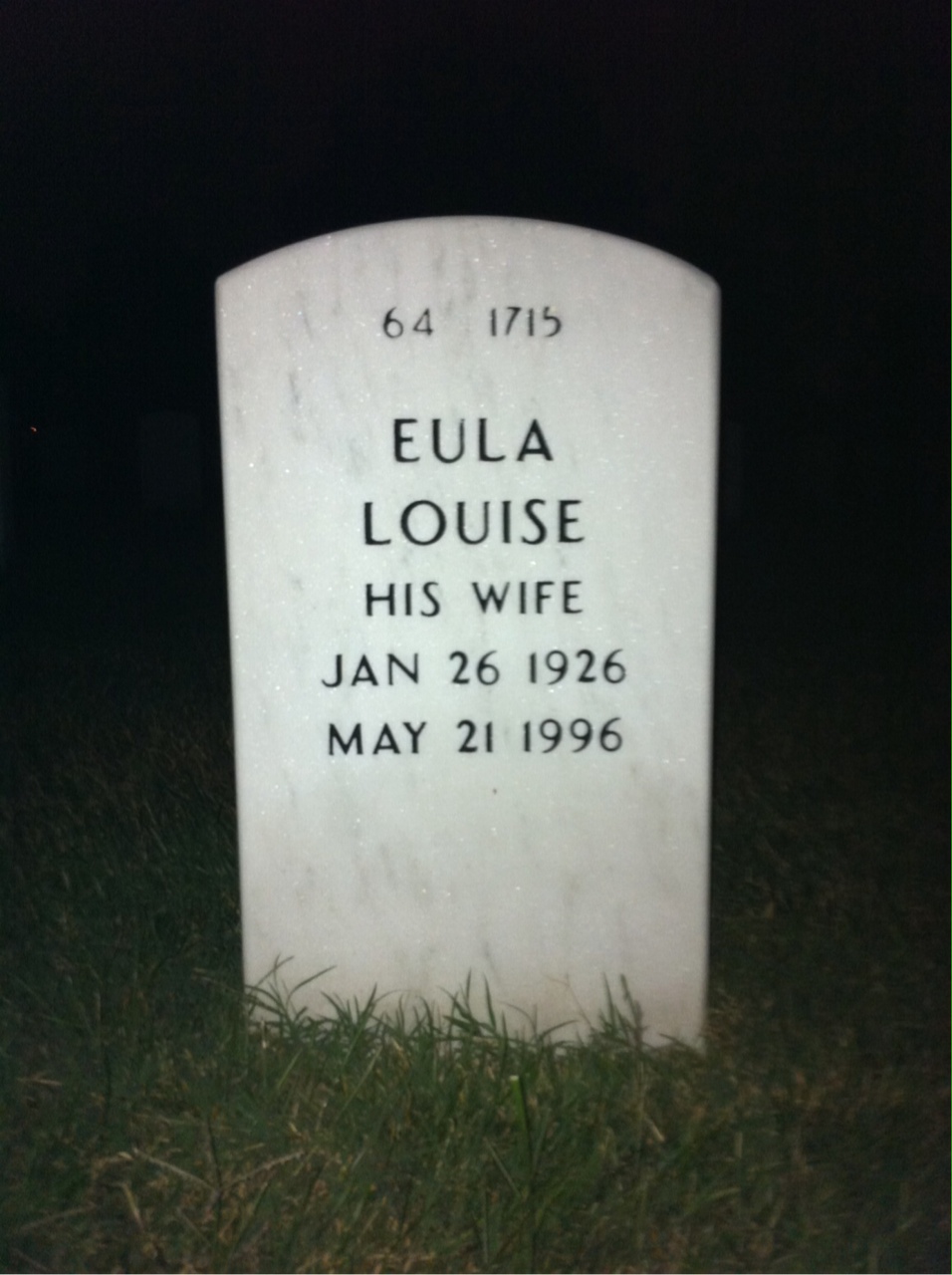 Back of headstone — Eula Carlson