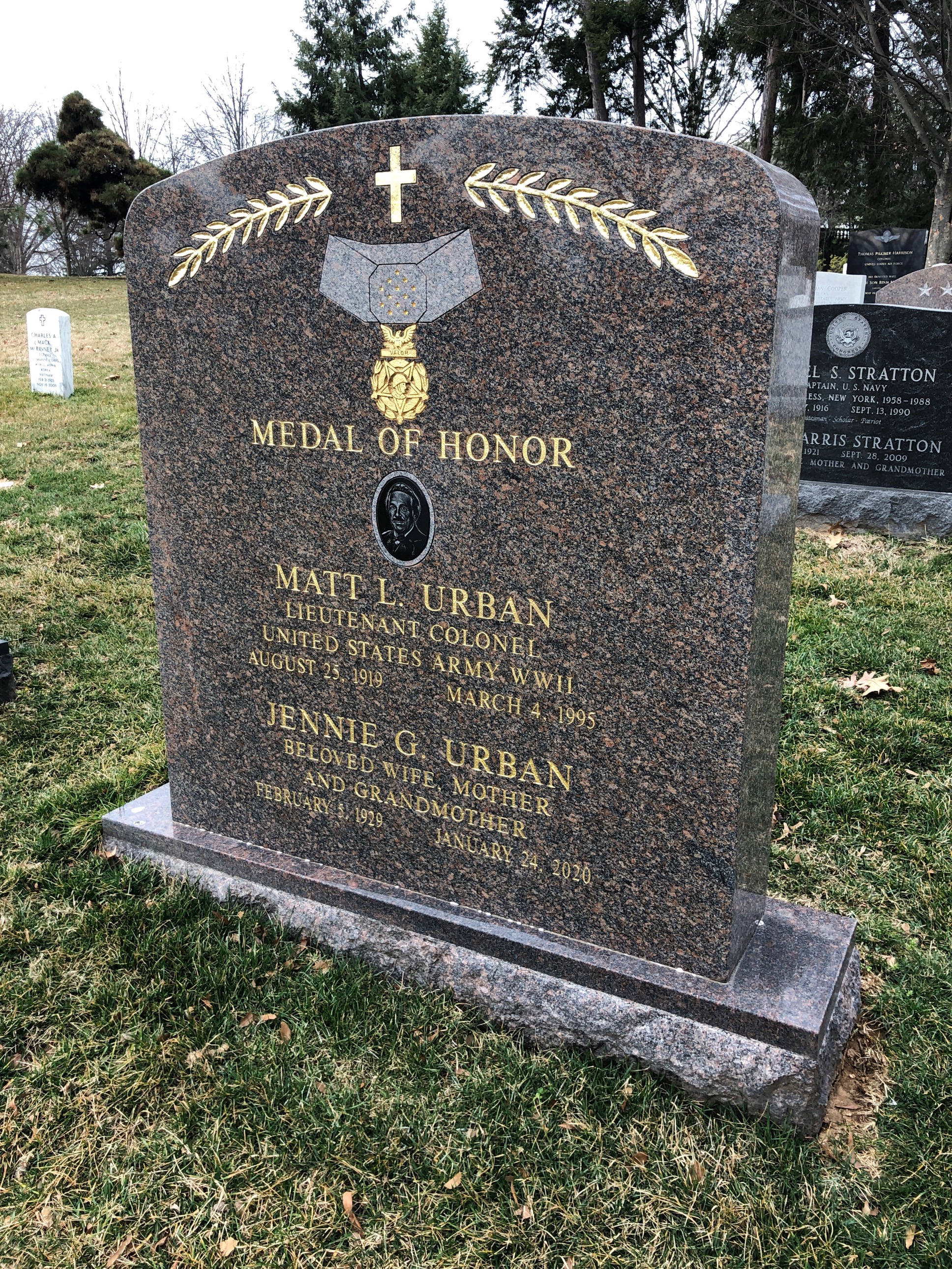 Headstone shared by 2 interments, including Matt Urban