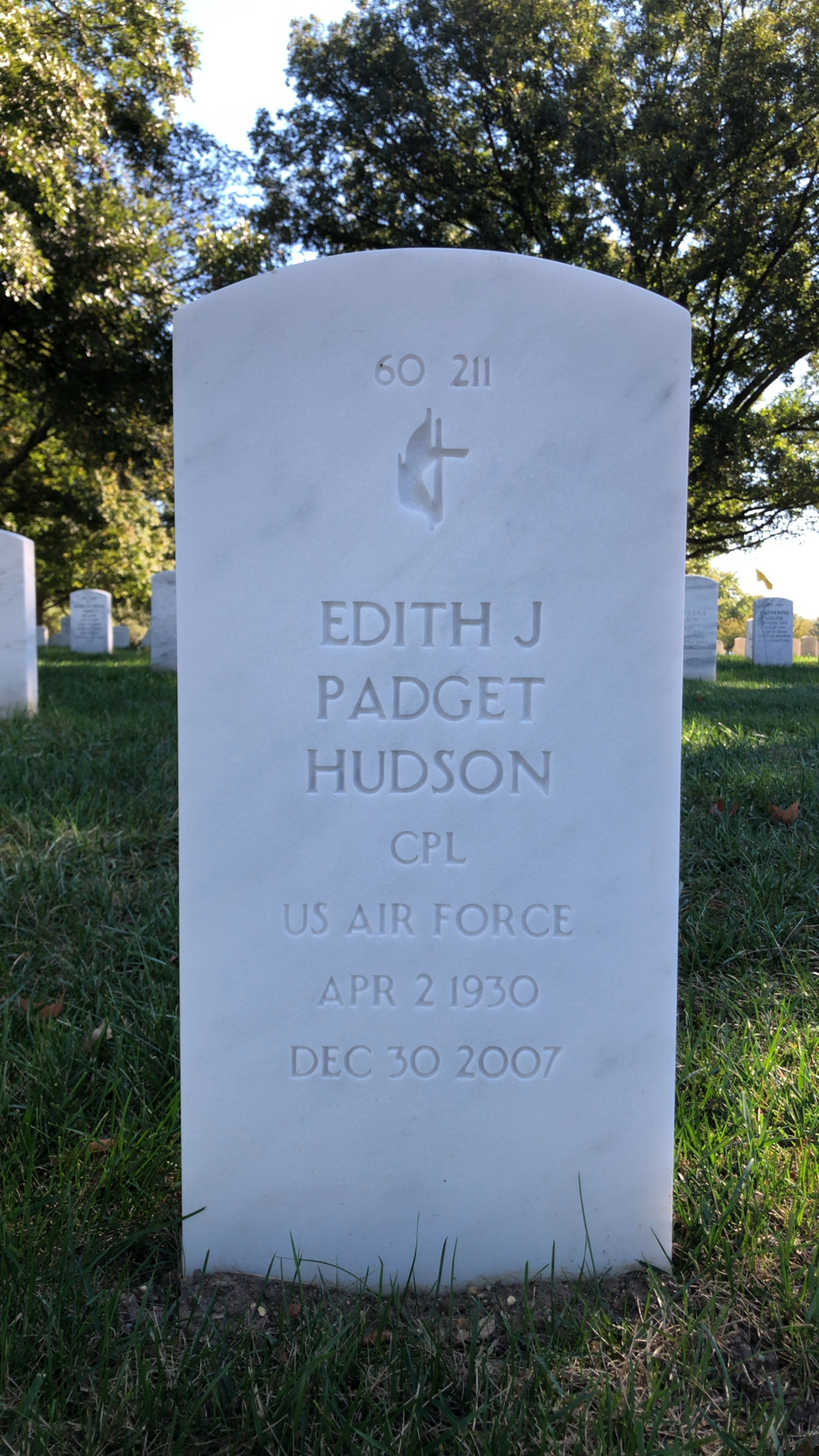 Back of headstone — Edith Hudson