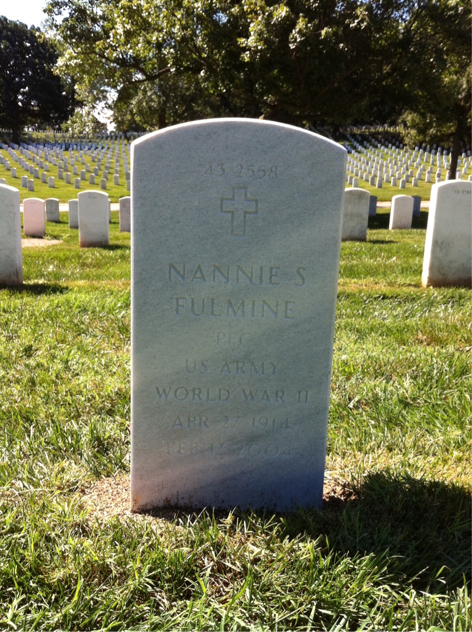 Back of headstone — Nannie Fulmine
