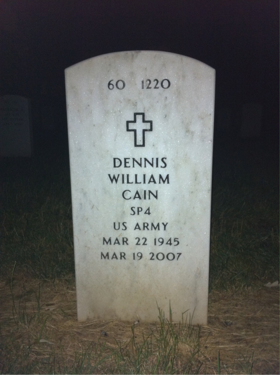 Back of headstone — Dennis Cain