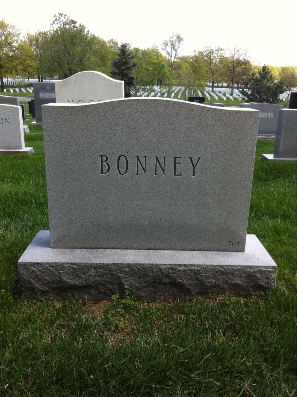 Back of headstone — Harold Bonney