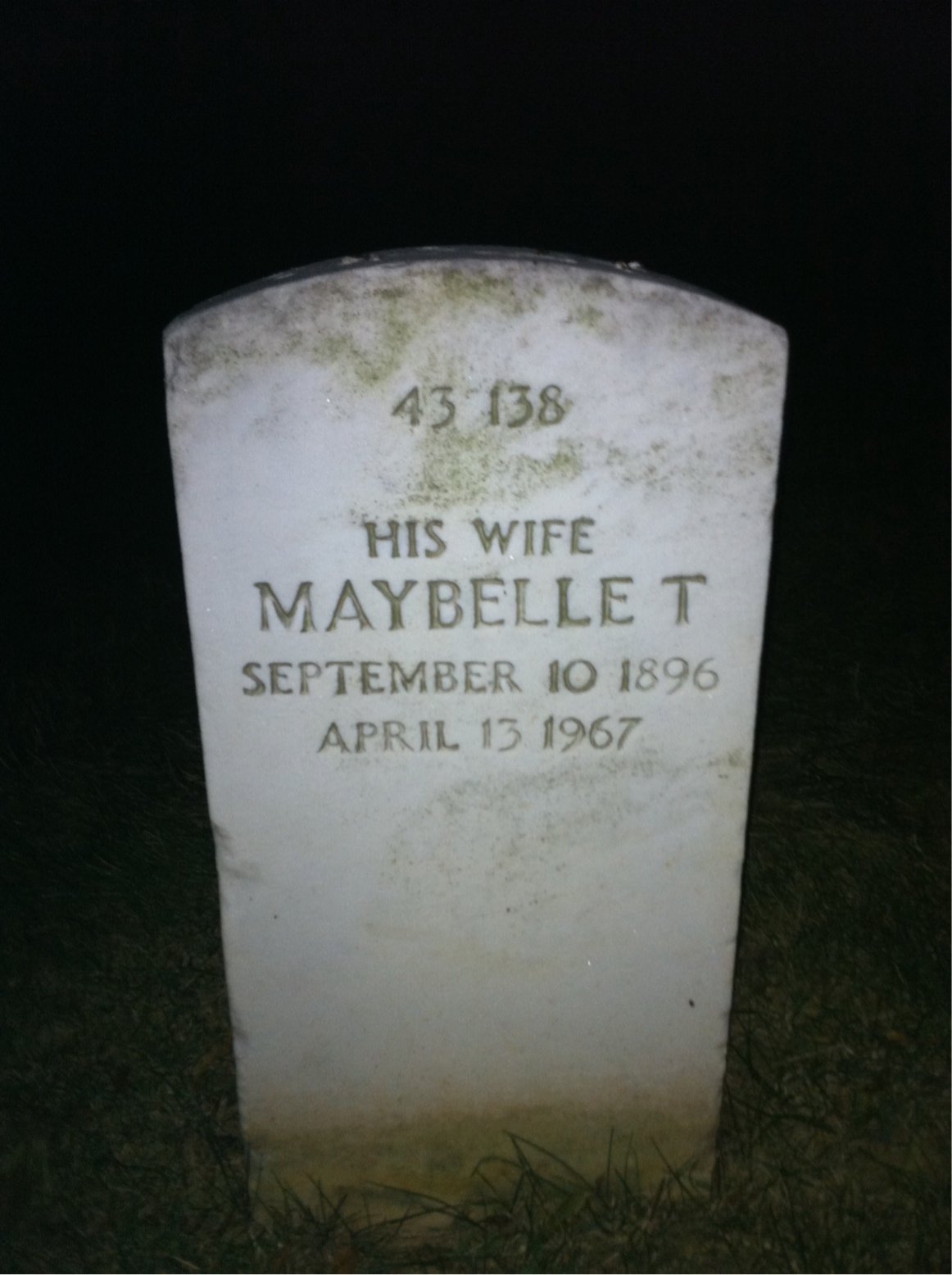 Back of headstone — William T Maddox
