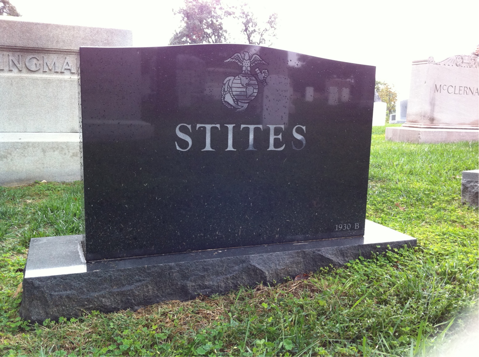 Back of headstone — Leland Stites