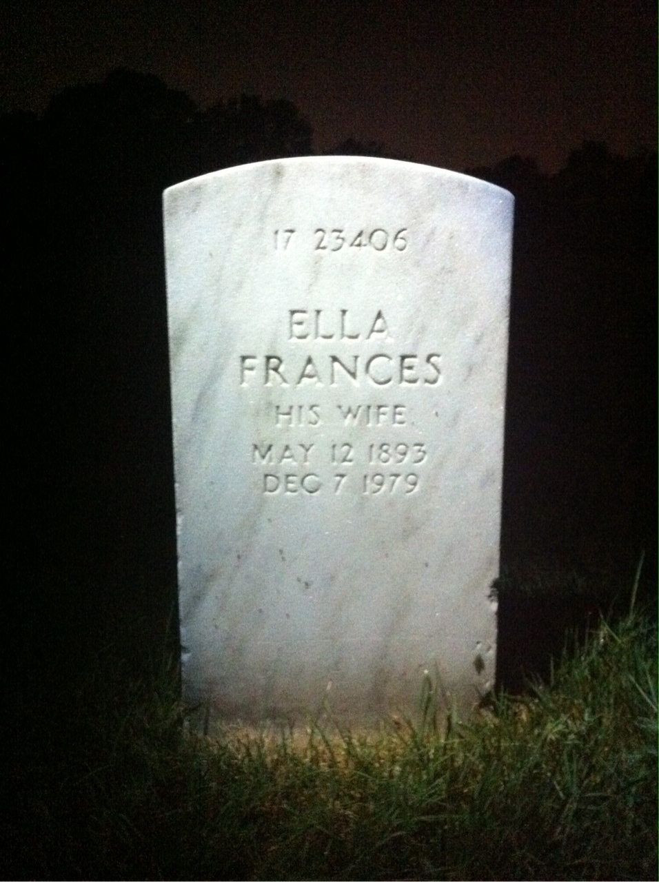 Back of headstone — Ella Mcneil