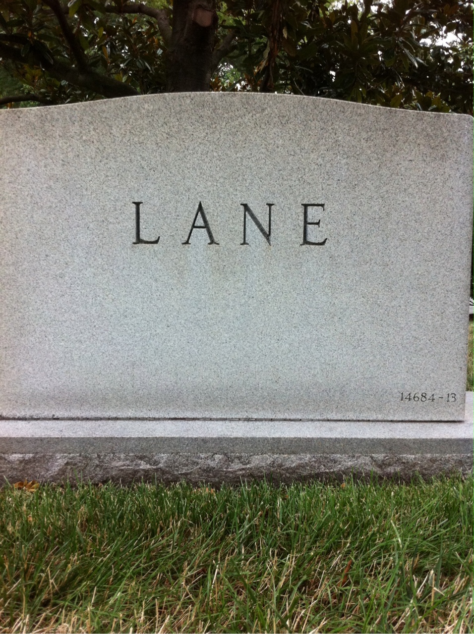 Back of headstone — Fred Lane