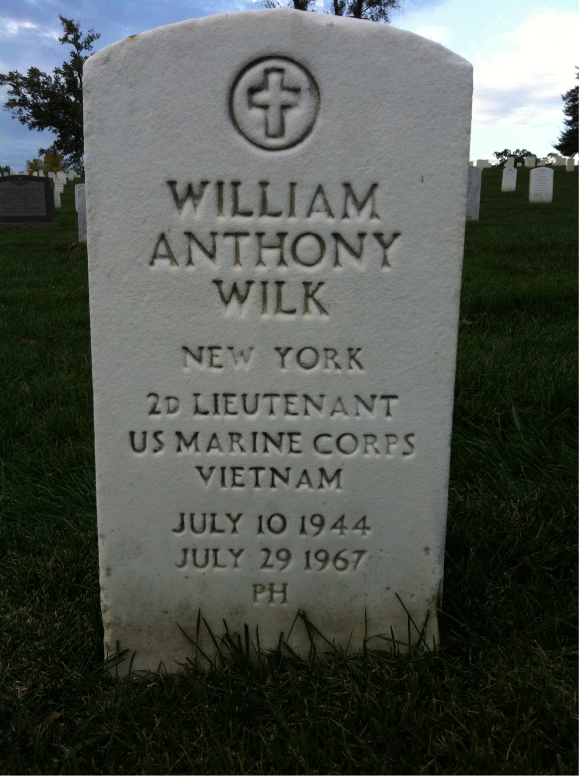 Back of headstone — William Anthony Wilk
