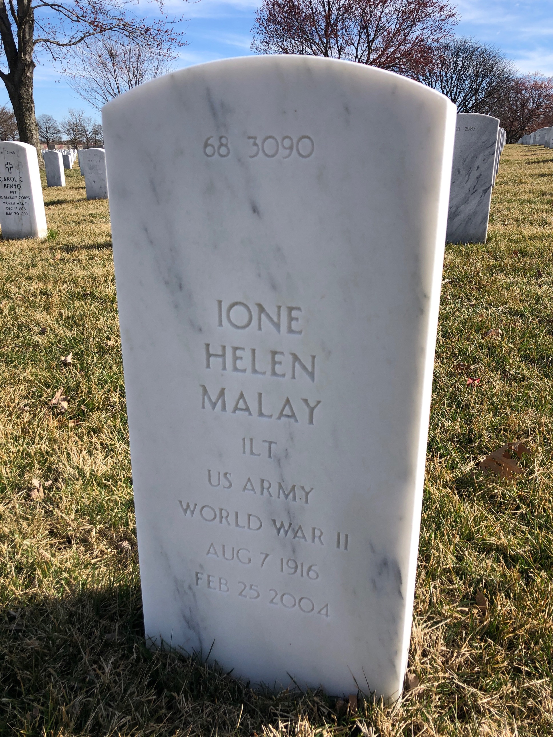 Back of headstone — Ione Malay