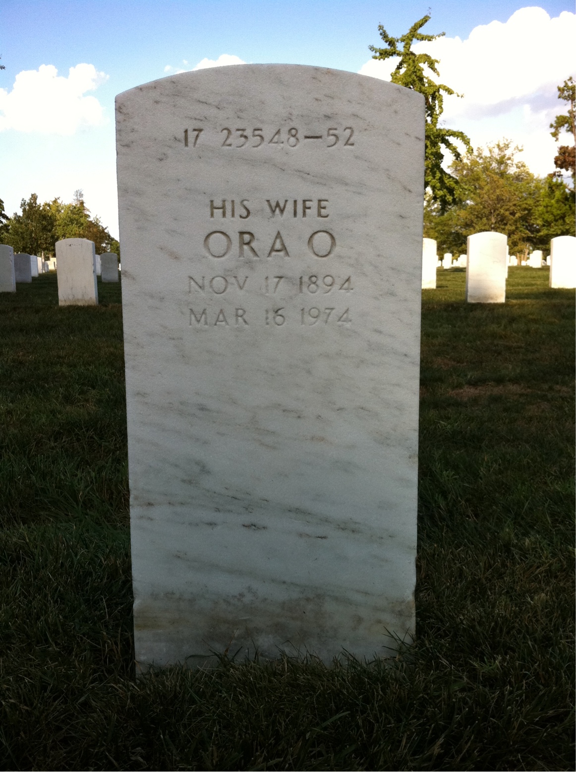 Back of headstone — Ora Murphy