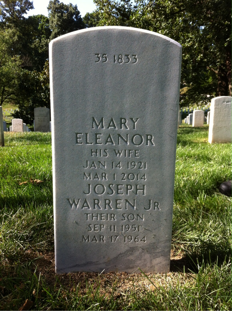 Back of headstone — Joseph Skinner