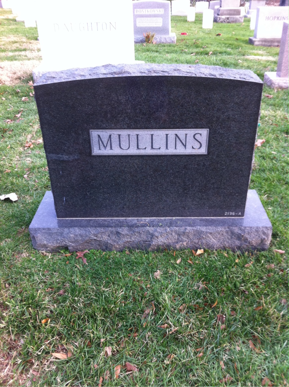 Back of headstone — Donald Mullins