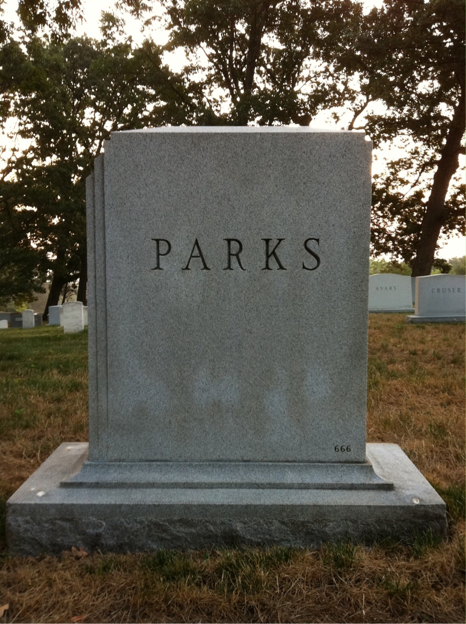 Back of headstone — William Robinson Parks