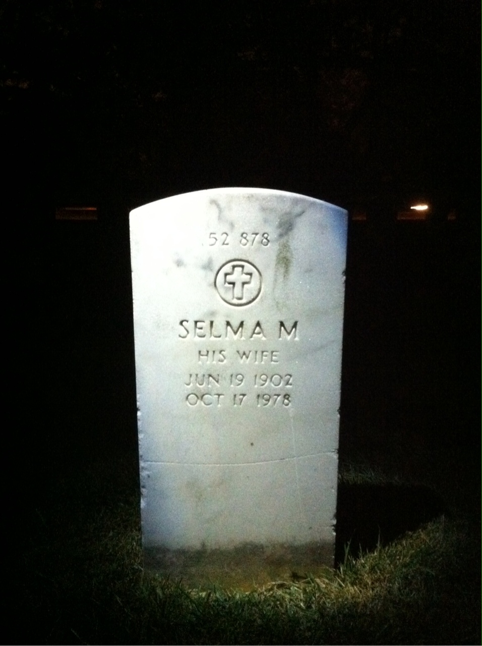 Back of headstone — Selma Morris