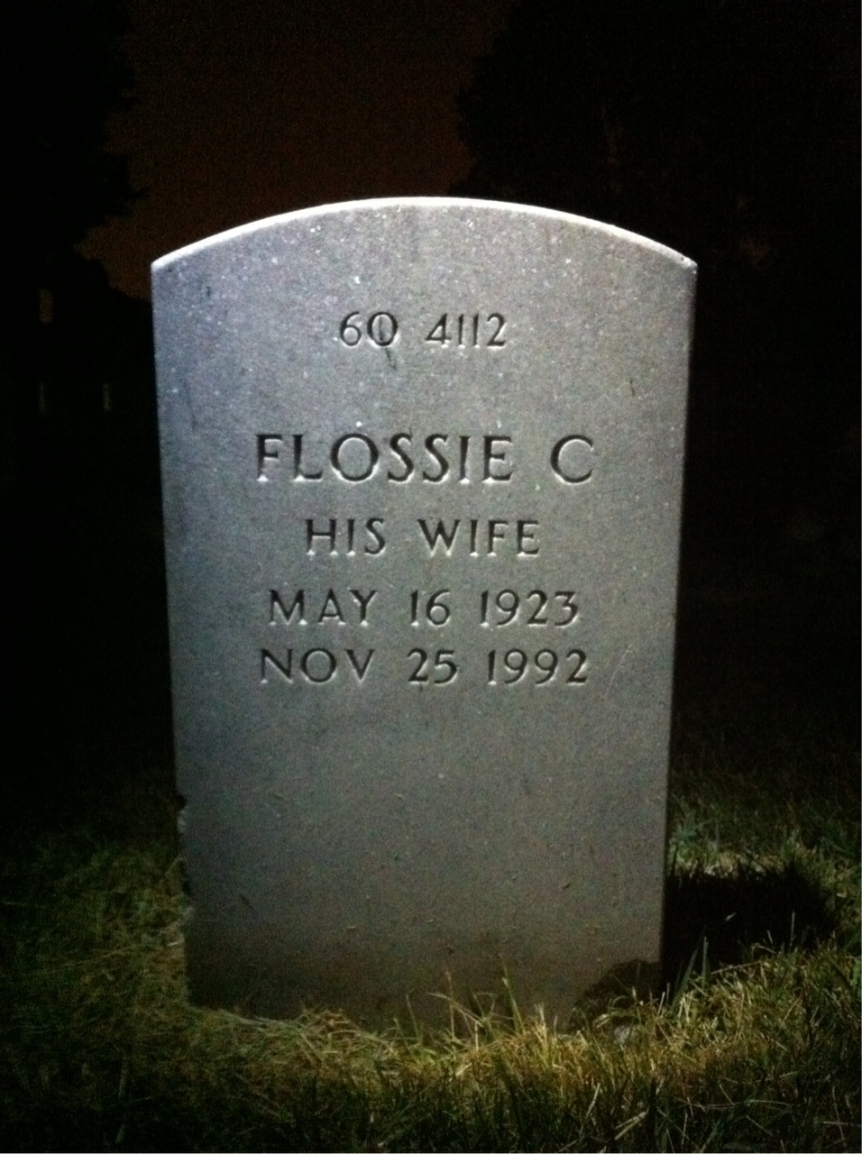Back of headstone — Flossie Allen