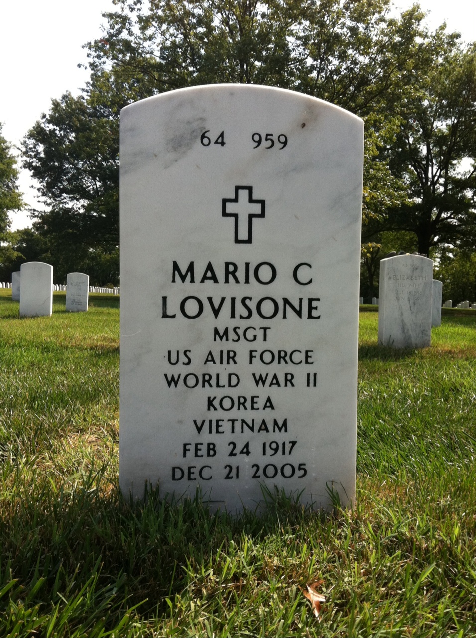 Back of headstone — Mario Lovisone