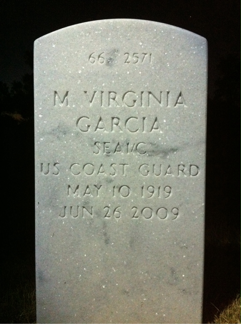 Back of headstone — M Garcia