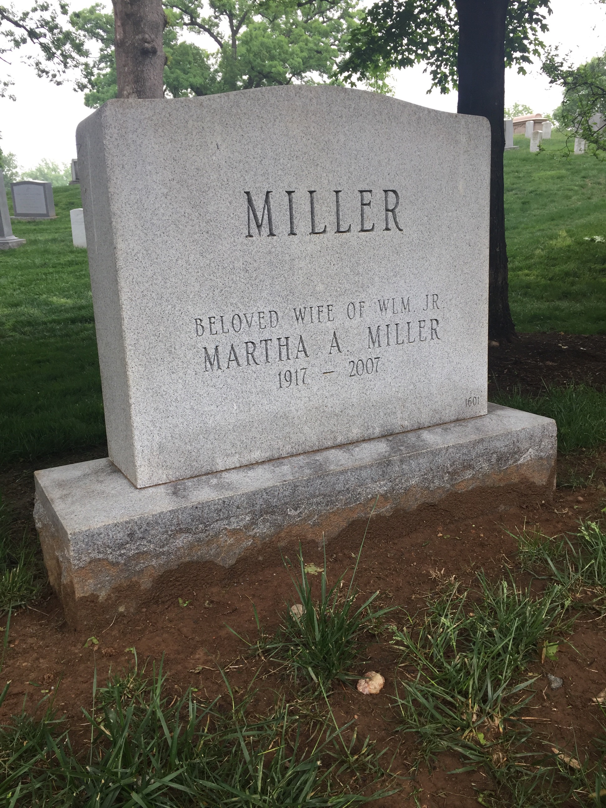 Back of headstone — William Miller