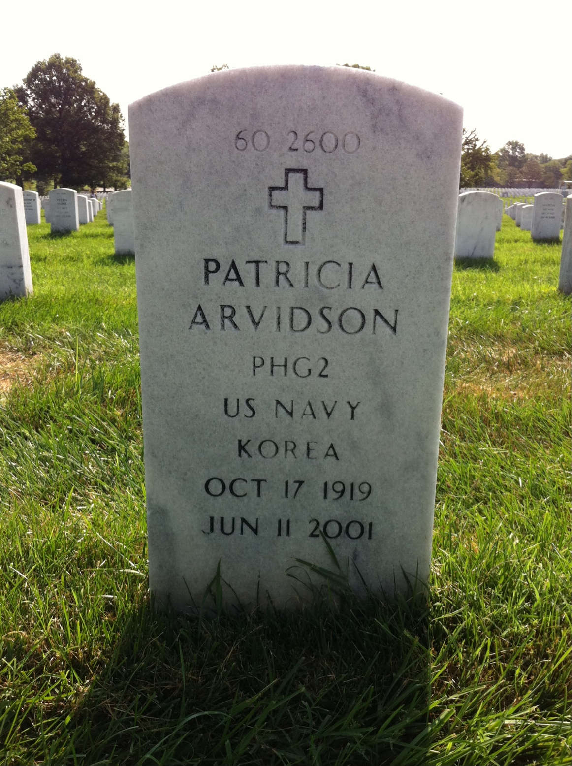 Back of headstone — Donald Arvidson