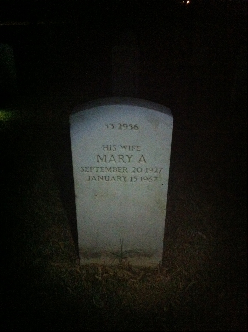 Back of headstone — Mary Moore