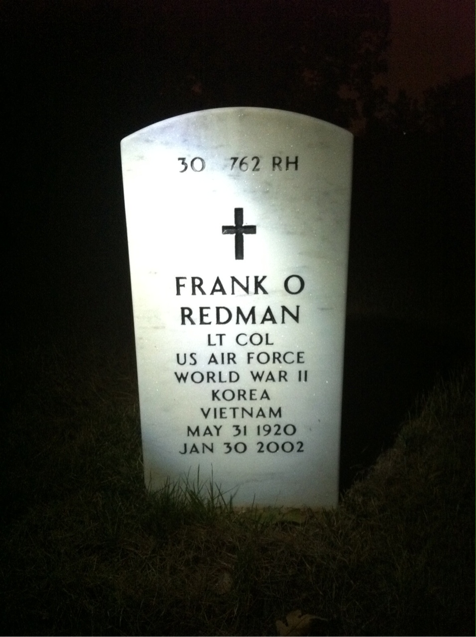 Back of headstone — Frank Redman