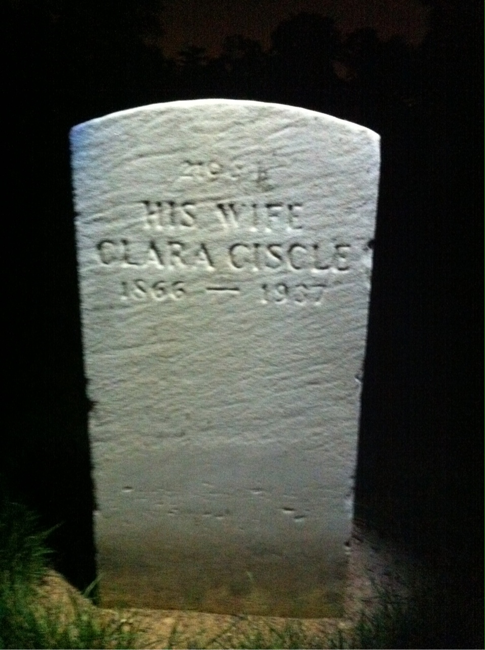 Back of headstone — Clara Mullady