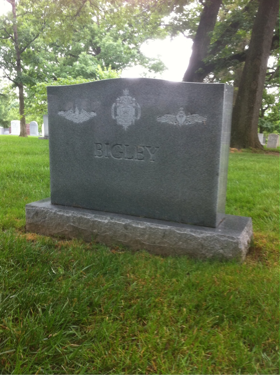 Back of headstone — Thomas J Bigley