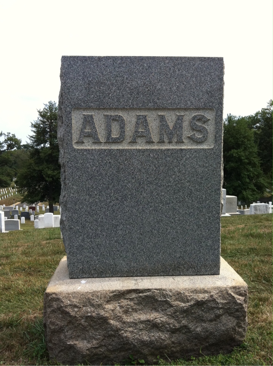 Back of headstone — Nelson Adams